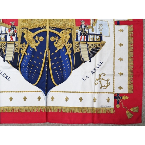 Hermes Red and Gold Carriage Scarf - Picture 5 of 12